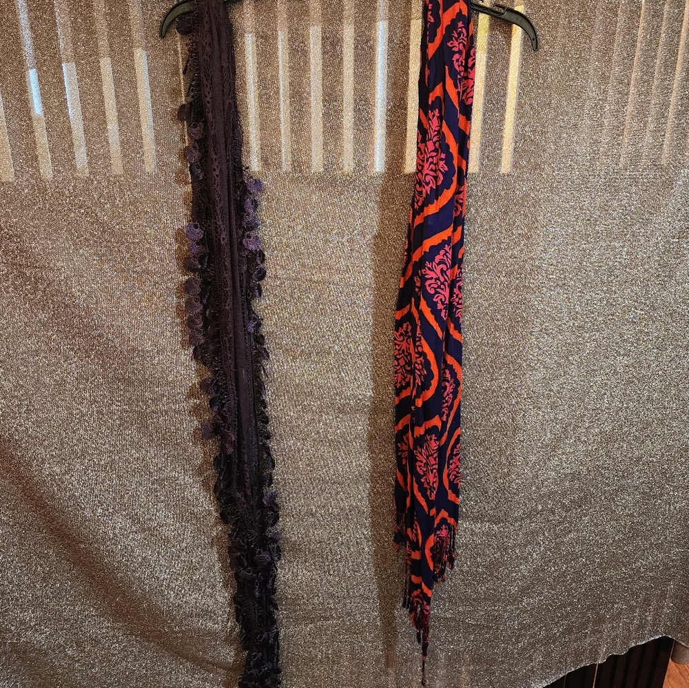 2 purple scarves